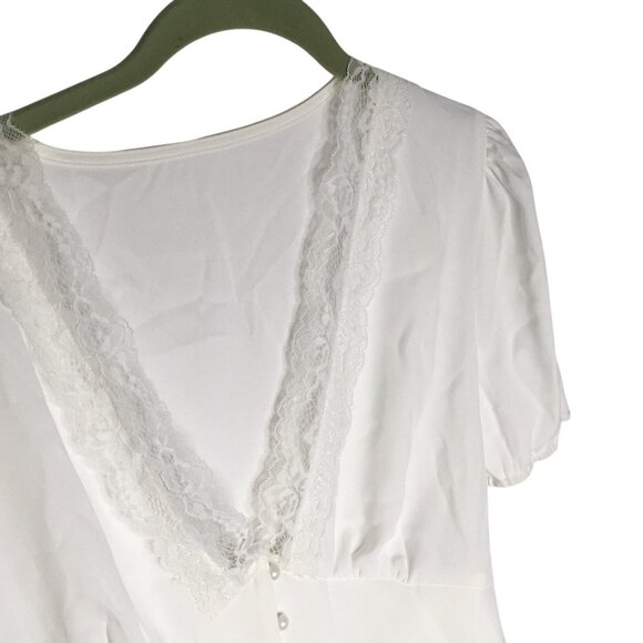 feminine  Babydoll Cropped Top Womens Sz L White Lace V Neck Angelcore dainty - Picture 14 of 16